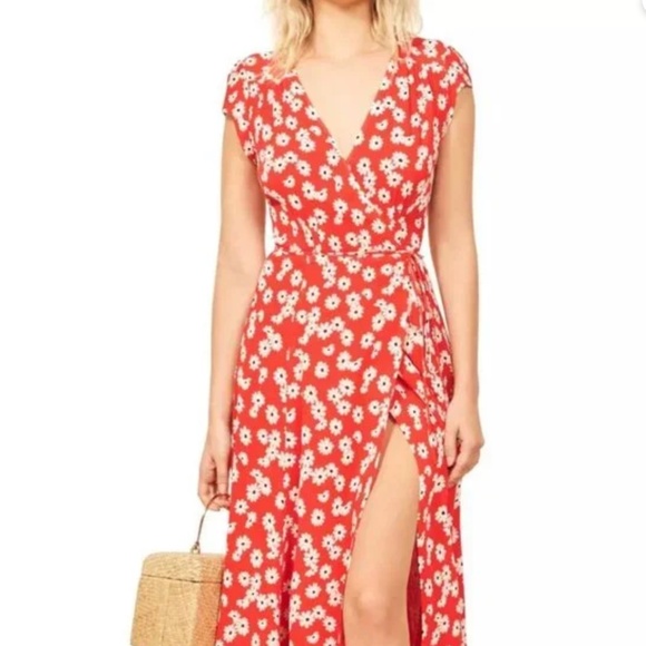 REFORMATION Oopsie Daisy Floral CARINA Georgette True Wrap XS